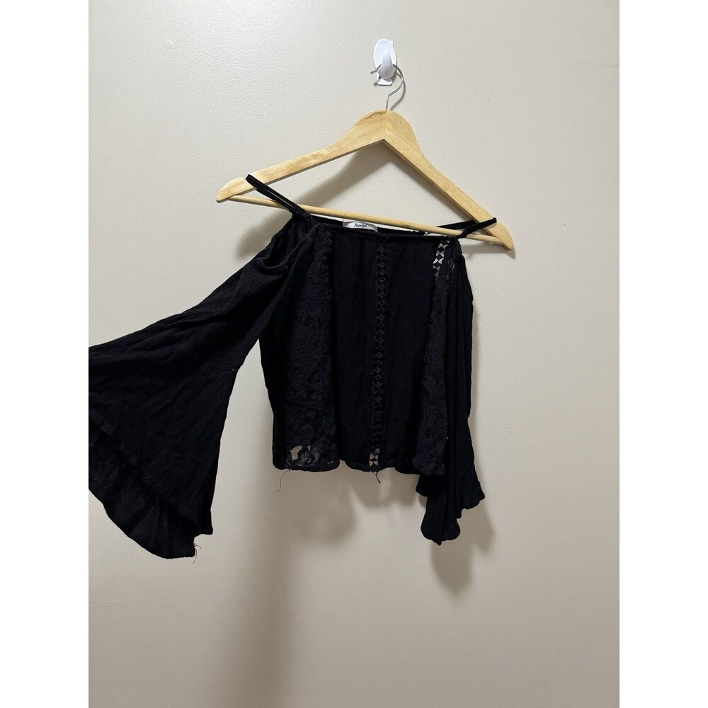 Papaya Women Top Black Blouse Tank Top Laces Size S Flared Sleeves